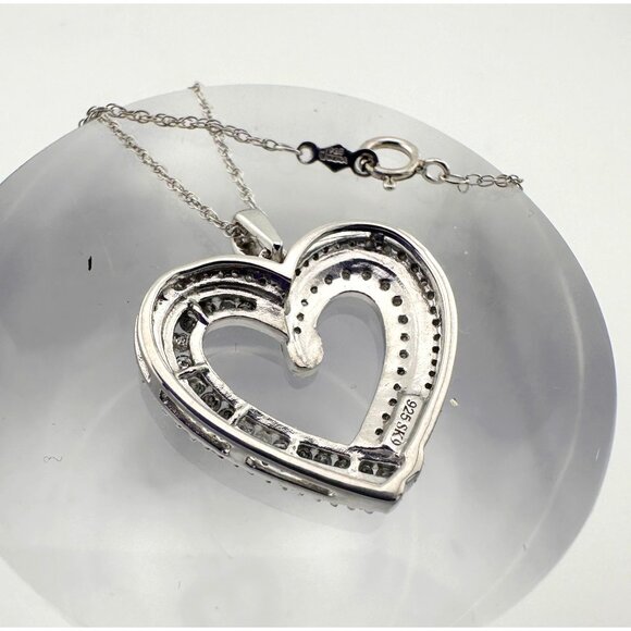 Beautiful 1/2 Carat Natural Diamond Heart Pendant Necklace with .925 Sterling Ch - Picture 7 of 12